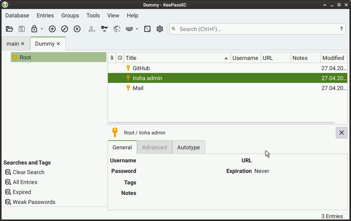 KeePassXC: screen UI